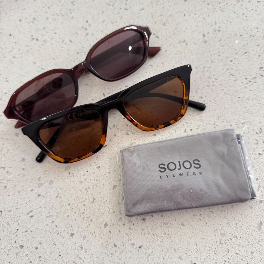 SOJOS Sunglasses Bundle of 2 Brown Tortoise Burgundy Cat Eye Rectangle